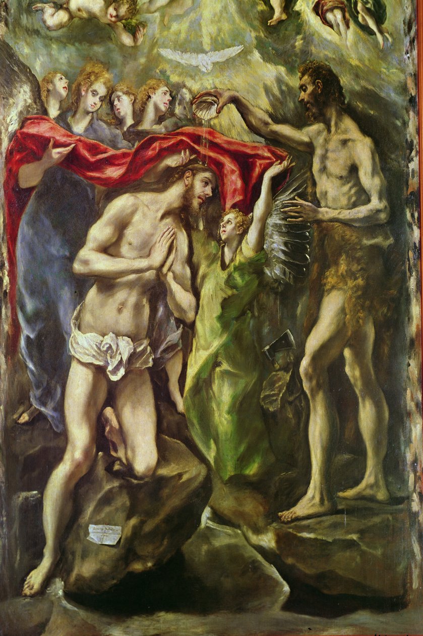 Kristi dåb (detalje af Kristus og Johannes Døberen), 1596-1600 af El Greco