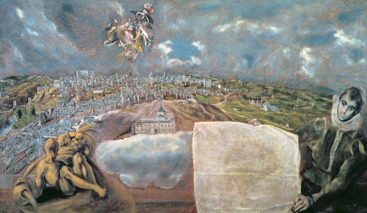 Se og kort over byen Toledo af El Greco