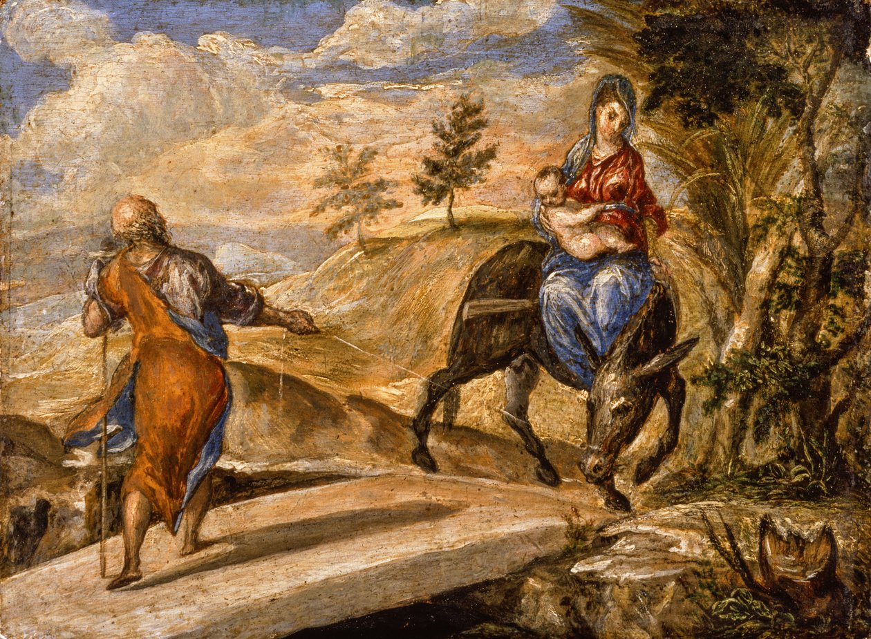 Flugten til Egypten (olie på panel) af El Greco