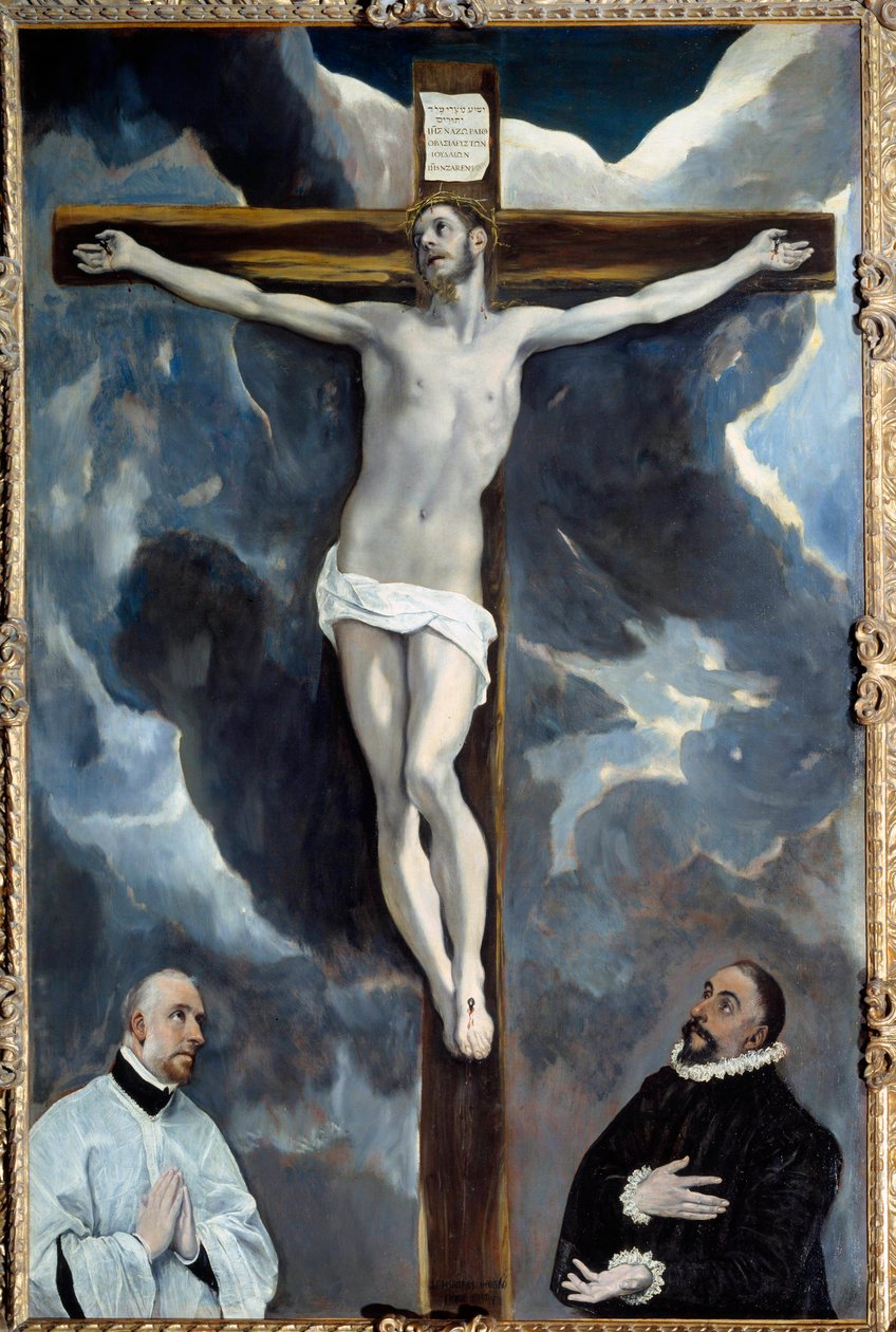 Kristus på korset tilbeder af begge givere Maleri af Theotokopoulos Domenico dit El Greco (1541-1614) 1576 Søn. 2,6x1,71 m af El Greco