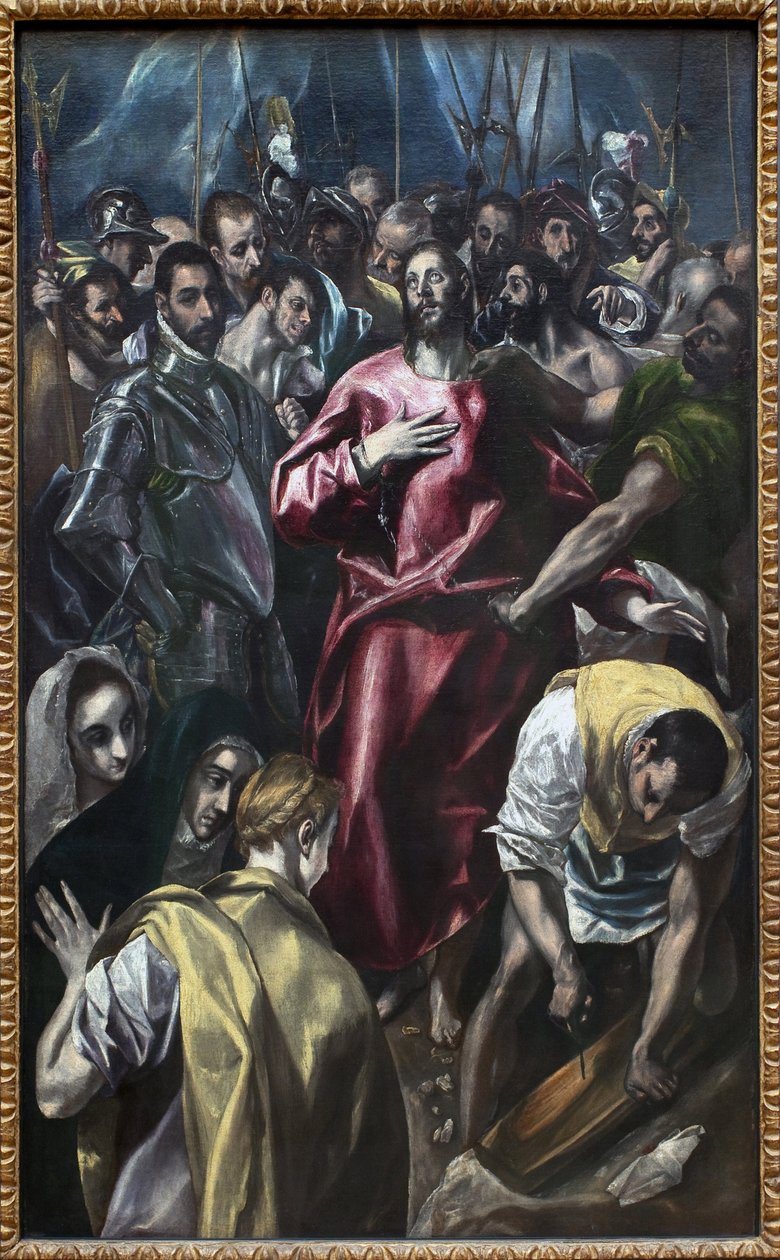 Kristus frataget sin tunika. Maleri af Domenikos Theotokopoulos kaldet The Greco (1541-1614), olie på lærred, mellem 1583 og 1584 (99 x 165 cm). spansk kunst af El Greco
