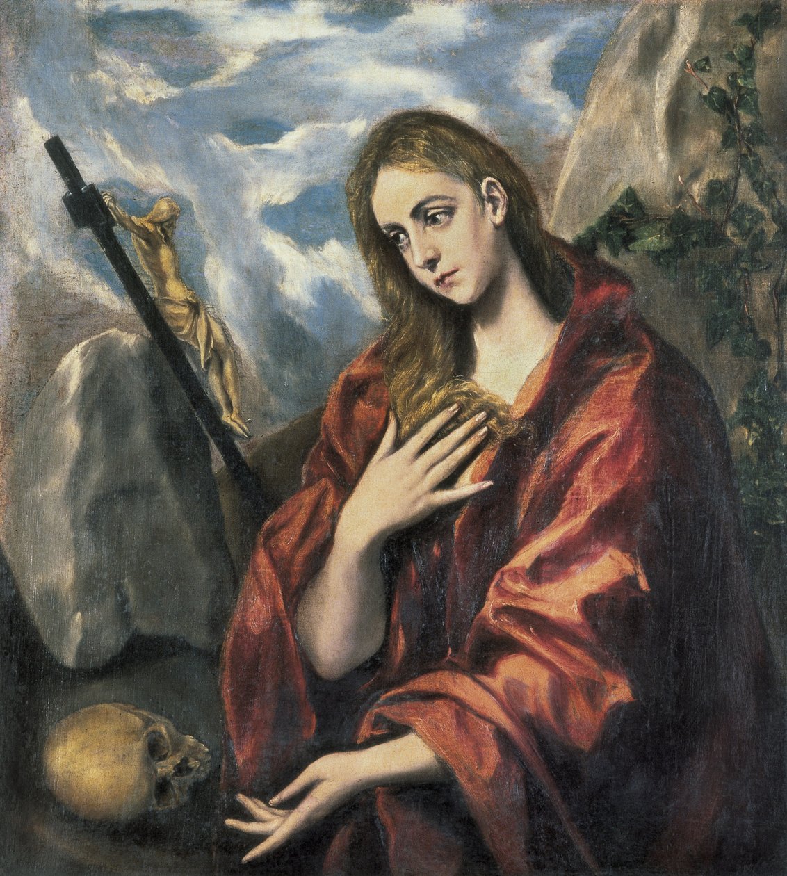 Maria Magdalena i bod. 1585-1590 (olie på lærred) af El Greco