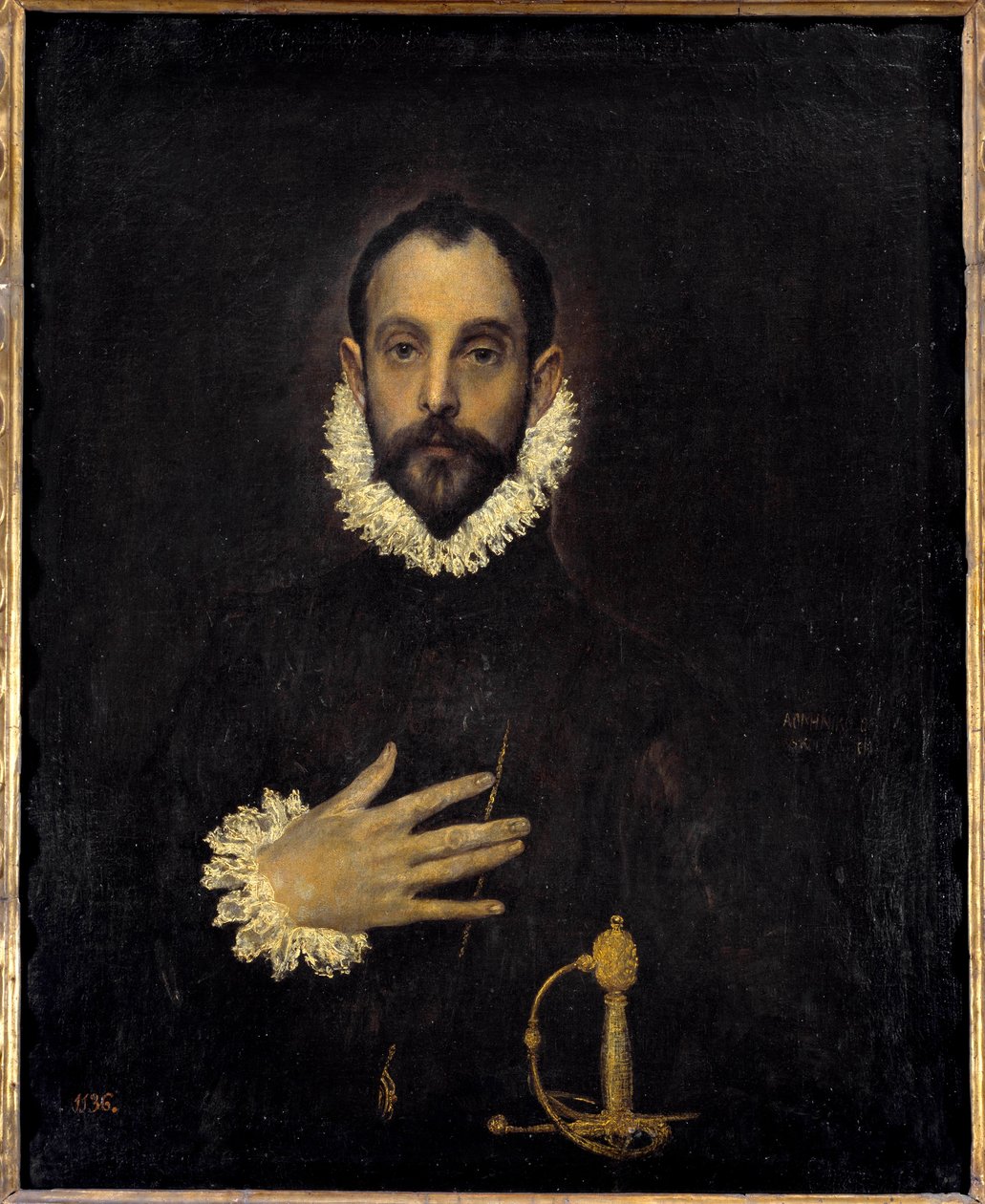 Portræt af en herre med en hånd på brystet Maleri af Domenikos Theotokopoulos dit El Greco (1540-1614). 1577 søn. 0,81 x 0,66 m Madrid Musee du Prado af El Greco