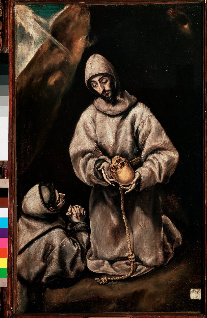 Sankt Francois af Assisi og bror Leon (Leone) mediterer over døden, ca. 1600 (olie på lærred) af El Greco
