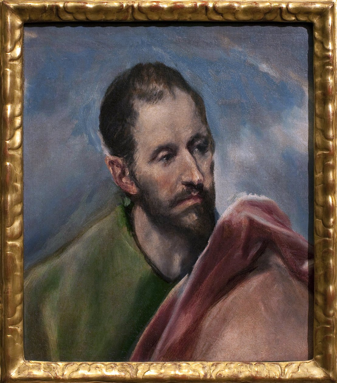 Studie for en mands hoved. Sankt Jakob den Lille (James af Alphee, Jesu apostel). Maleri af Domenikos Theokopoulos dit El Greco (1541-1614), olie på lærred, ca. 1580-1585. spansk kunst af El Greco