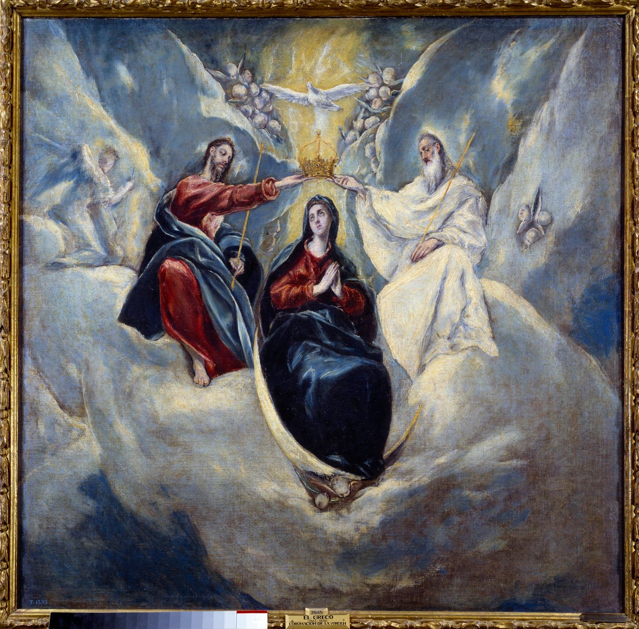Jomfruens kroning Maleri af Domenikos Theotokopoulos af El Greco (1541-1614) 1595 Søn. 0,99x1,01 m Madrid, Prado-museet af El Greco