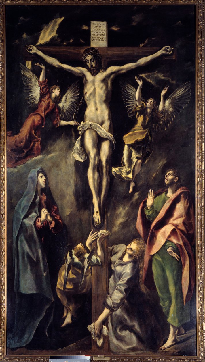 Korsfæstelsesmaleriet af Domenikos Theotokopoulos dit El Greco (1541-1614) 1600-tallet søn. 3,12x1,69 m Madrid, Prado Museum af El Greco