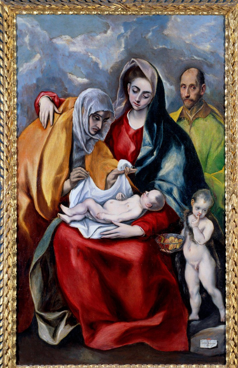 Den hellige familie med Sankt Anne, Sankt Josef og Sankt Johannes Døberbarnet Maleri af Domenikos Theotokopoulos dit El Greco (1541-1614) 1600-tallet søn. 1,07x0,69 m Madrid, Prado-museet af El Greco