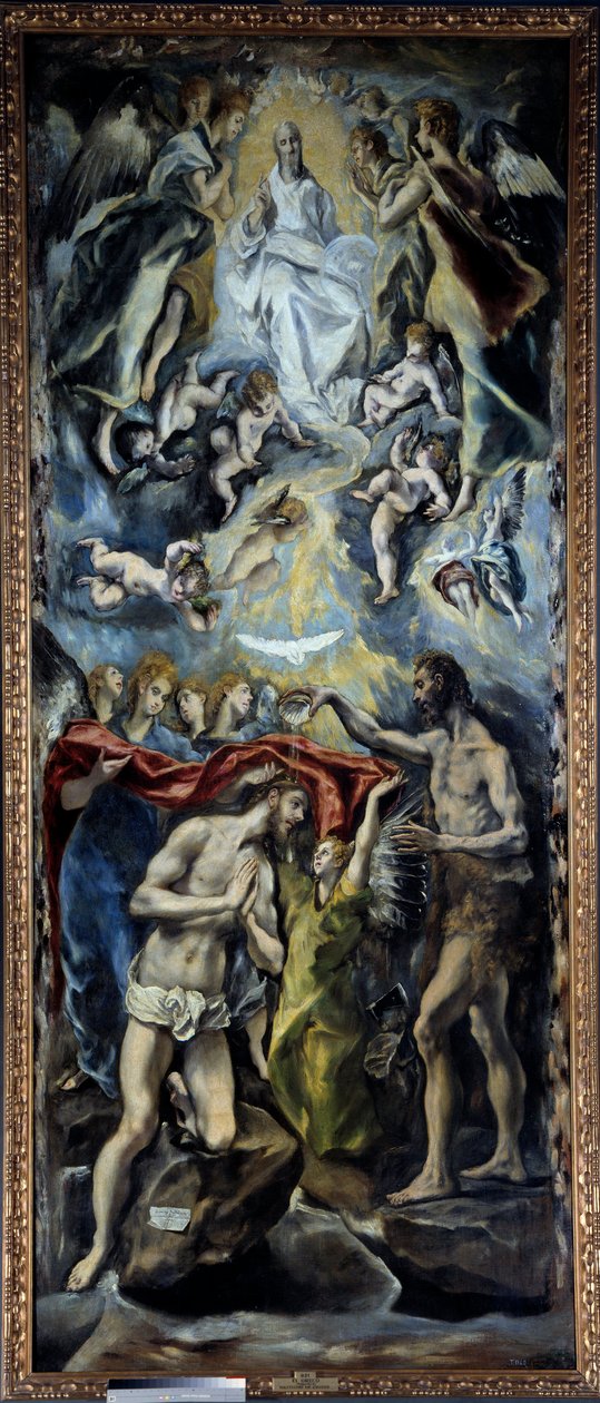 Kristi dåb Maleri af Domenikos Theotokopoulos dit El Greco (1541-1614) 1596 Søn. 3,5x1,44 m Madrid, Prado-museet af El Greco