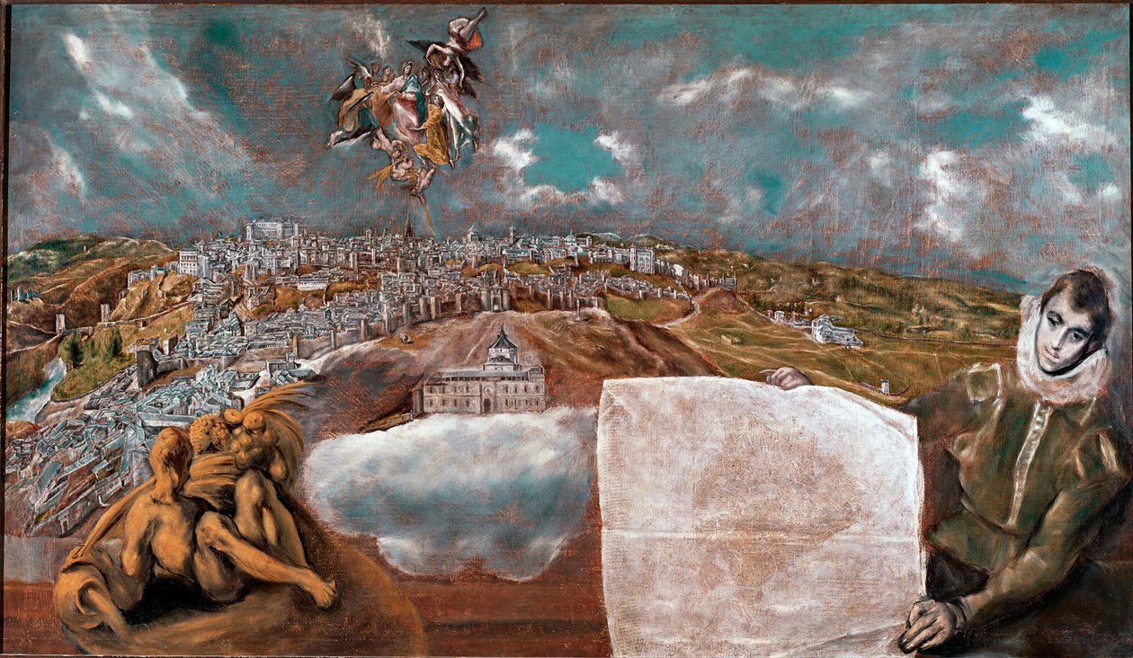 Udsigt over byen Toledo (Toledo) i Spanien og flyet nedenfor til højre Maleri af Domenikos Theotokopoulos dit El Greco (1541-1614) 1608-1614 Søn. 132x228 cm Toledo Museum of Greco af El Greco