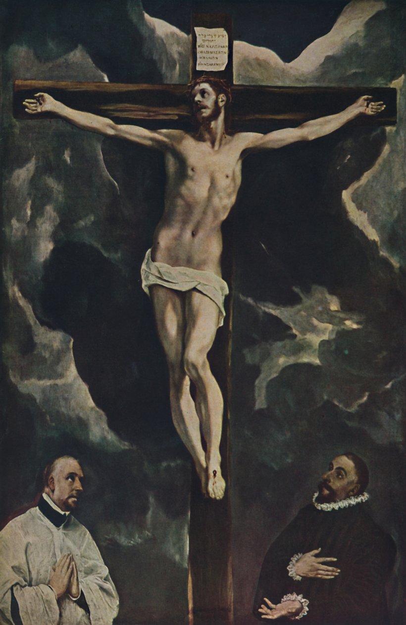 Kristus på korset, med to donorer, Kristus på korset tilbedt af donorer, c1590, 1938 af El Greco