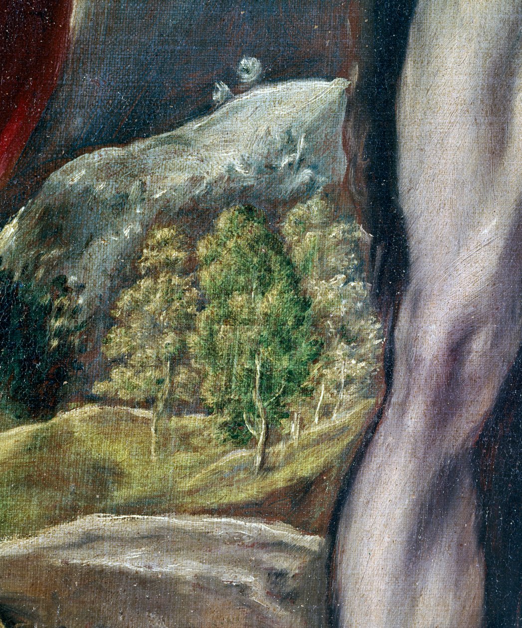 SS. Johannes Evangelisten og Johannes Døberen, detalje af landskab, 1605-10 olie på lærred af El Greco