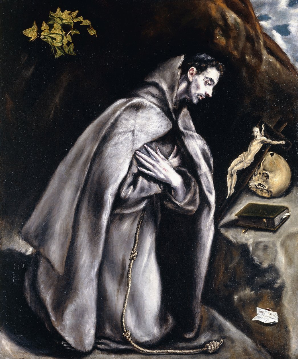 Saint Francis knæler i meditation, af El Greco