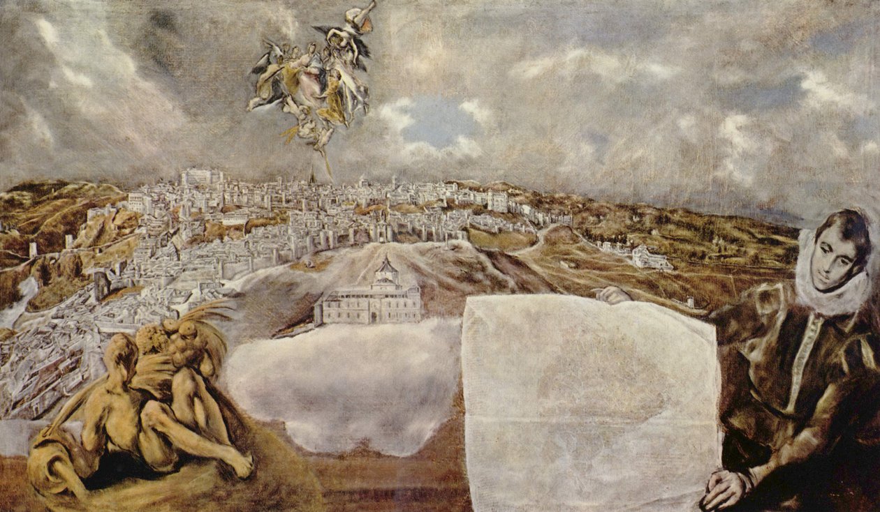 Spansk:  Vista y plano de Toledo Udsigt og plan over Toledo af El Greco