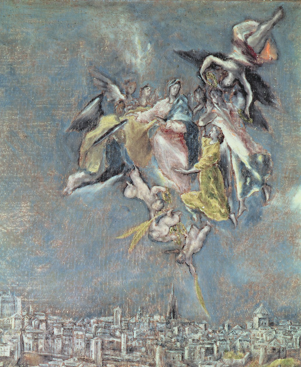 Se og kort over byen Toledo, detalje af engle olie på lærred detalje af 124615 af El Greco