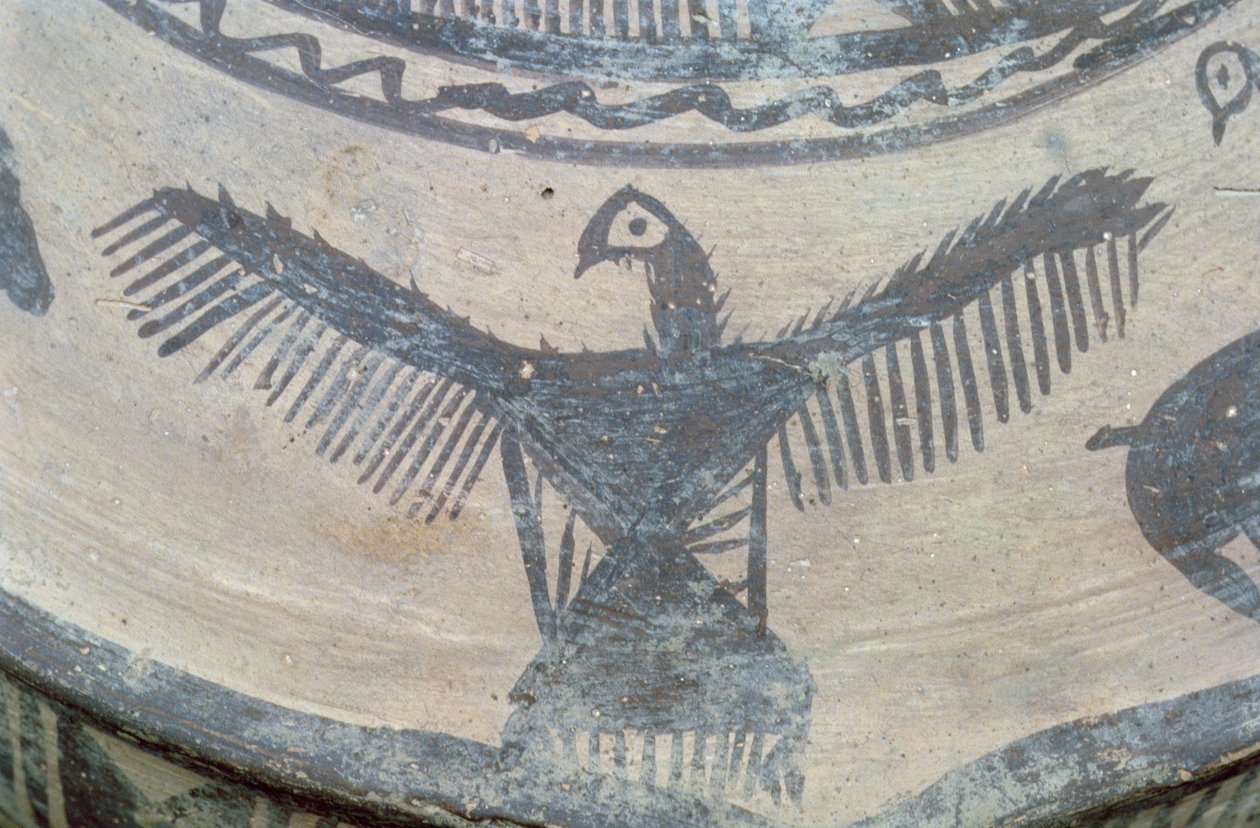 Åbenvinget rovfugl, fra oversiden af et stort kar, Fasa ware, ca. 2000 f.Kr. (malet ler) (detalje) (se også 179137) af Elamite