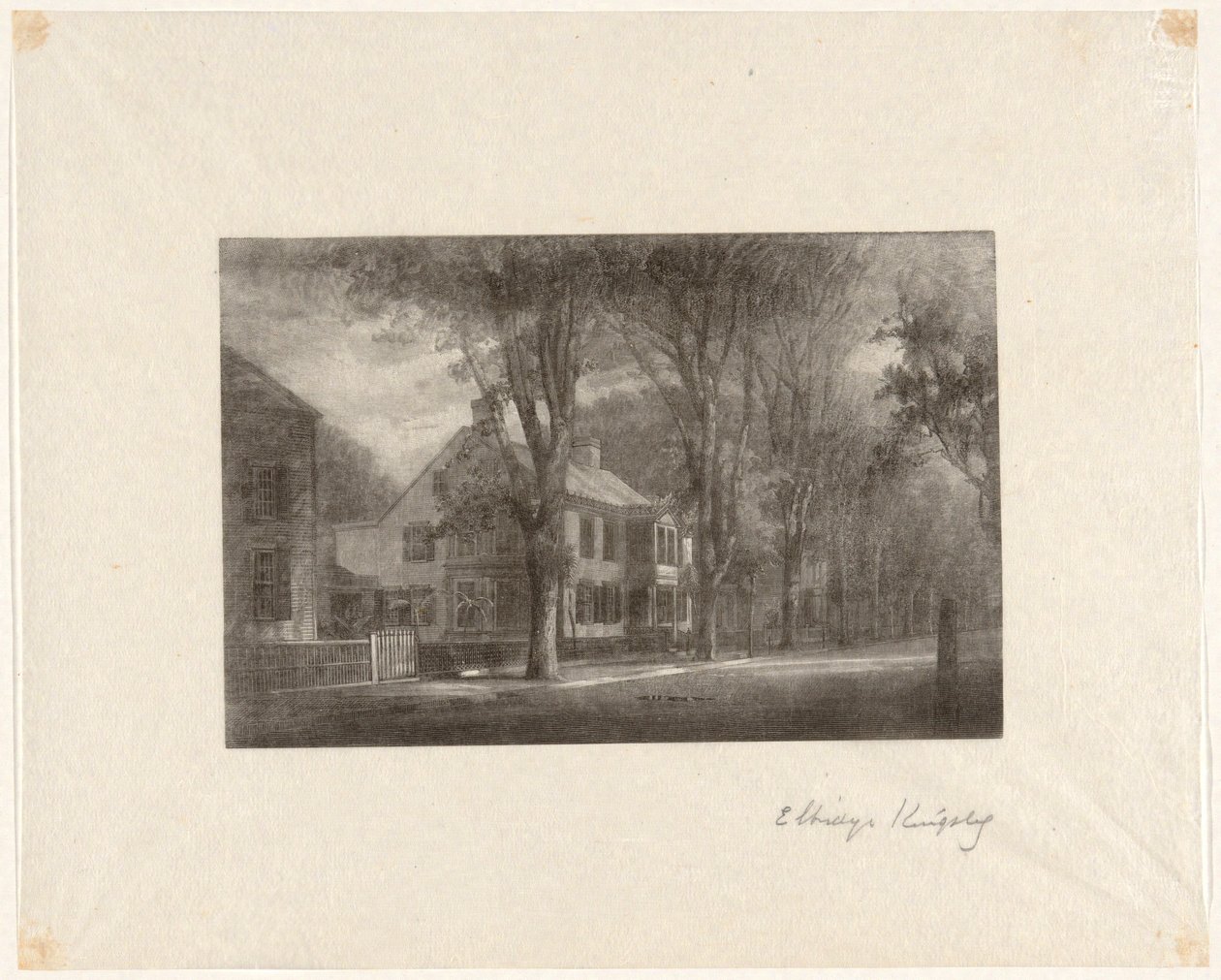 Uden titel [Hus på en gade med træer] af Elbridge Kingsley