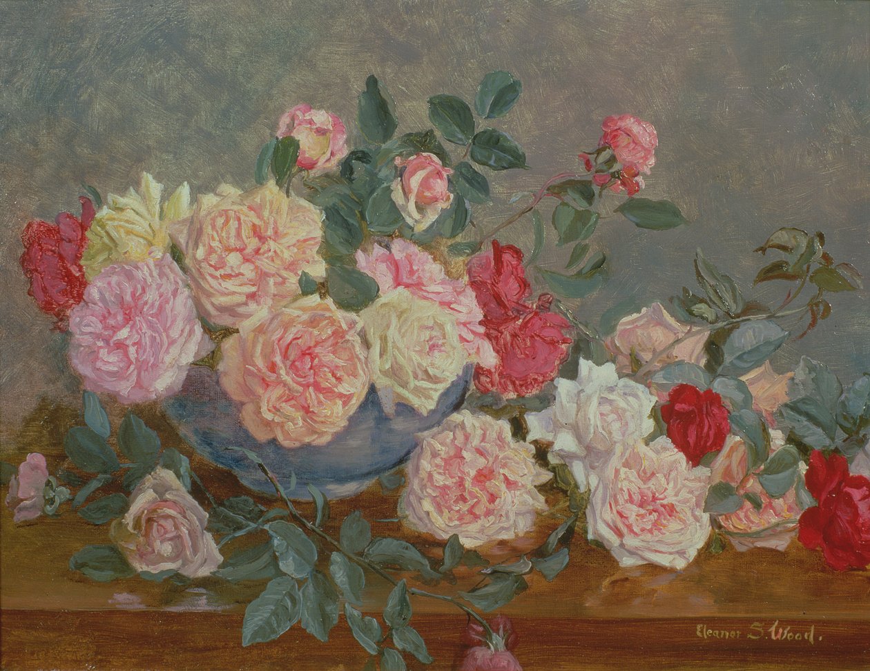 Roser i en blå vase, 19. århundrede af Eleanor Stuart Wood