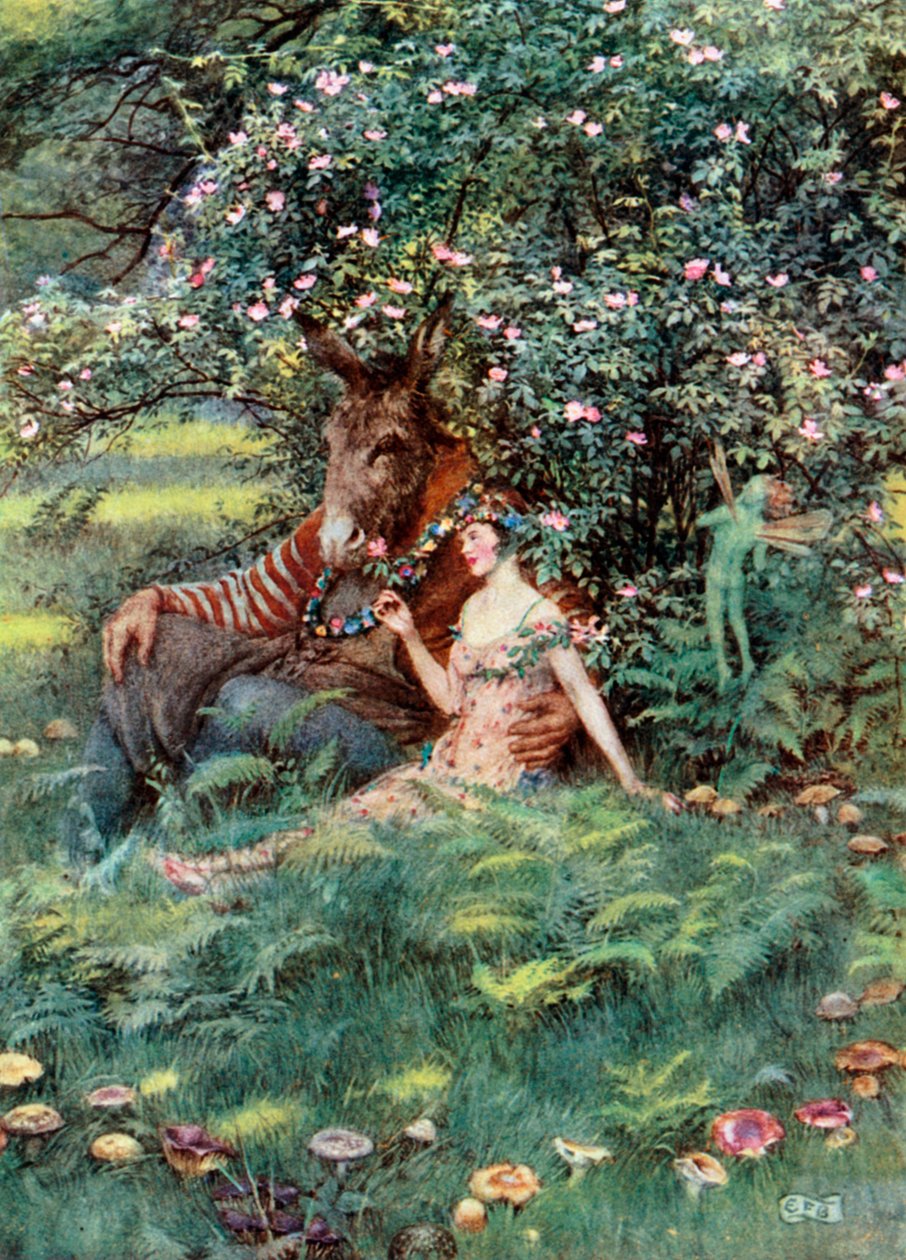 Bottom og Titania. Shakespeare. En midsommernatsdrøm (farvelitografi) af Eleanor Fortescue-Brickdale
