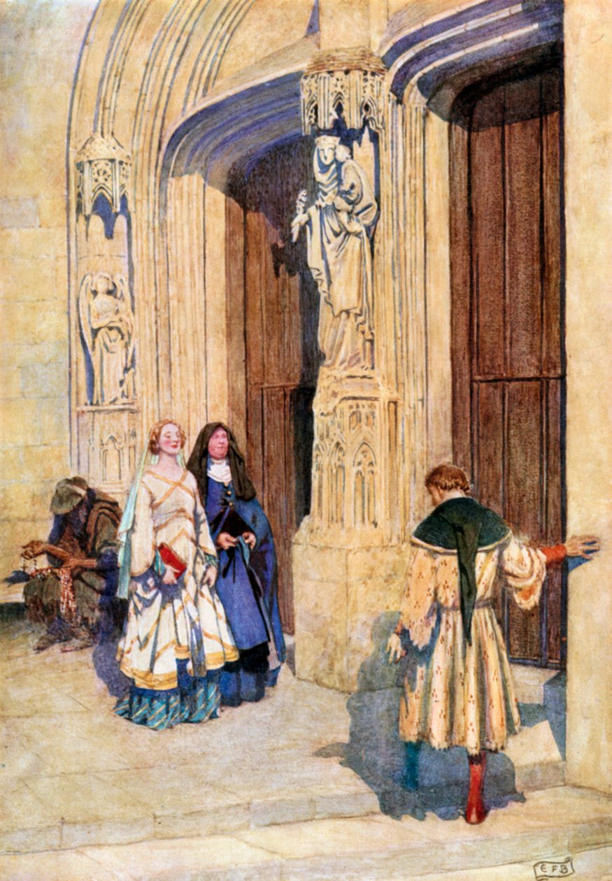 Petrach og Laura i Avignon. Leigh Hunt (farvelitografi) af Eleanor Fortescue-Brickdale