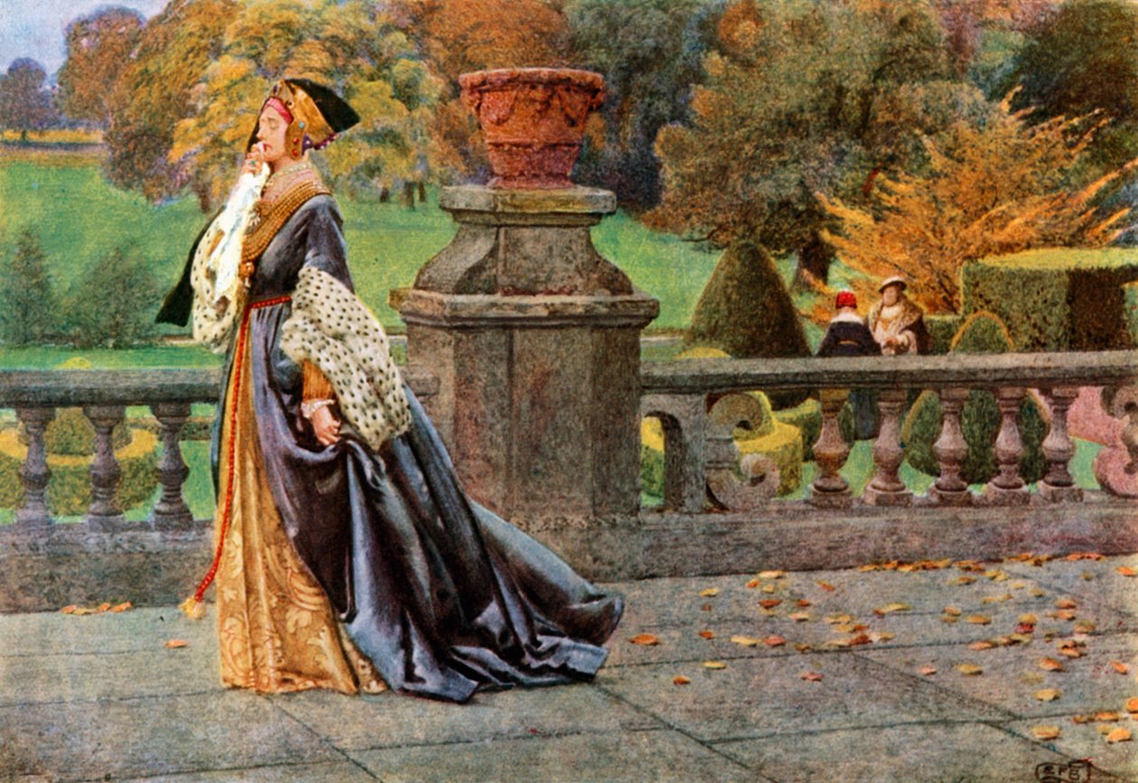 Dronning Katharine. Shakespeare. Kong Henrik VIII (farvelitografi) af Eleanor Fortescue-Brickdale
