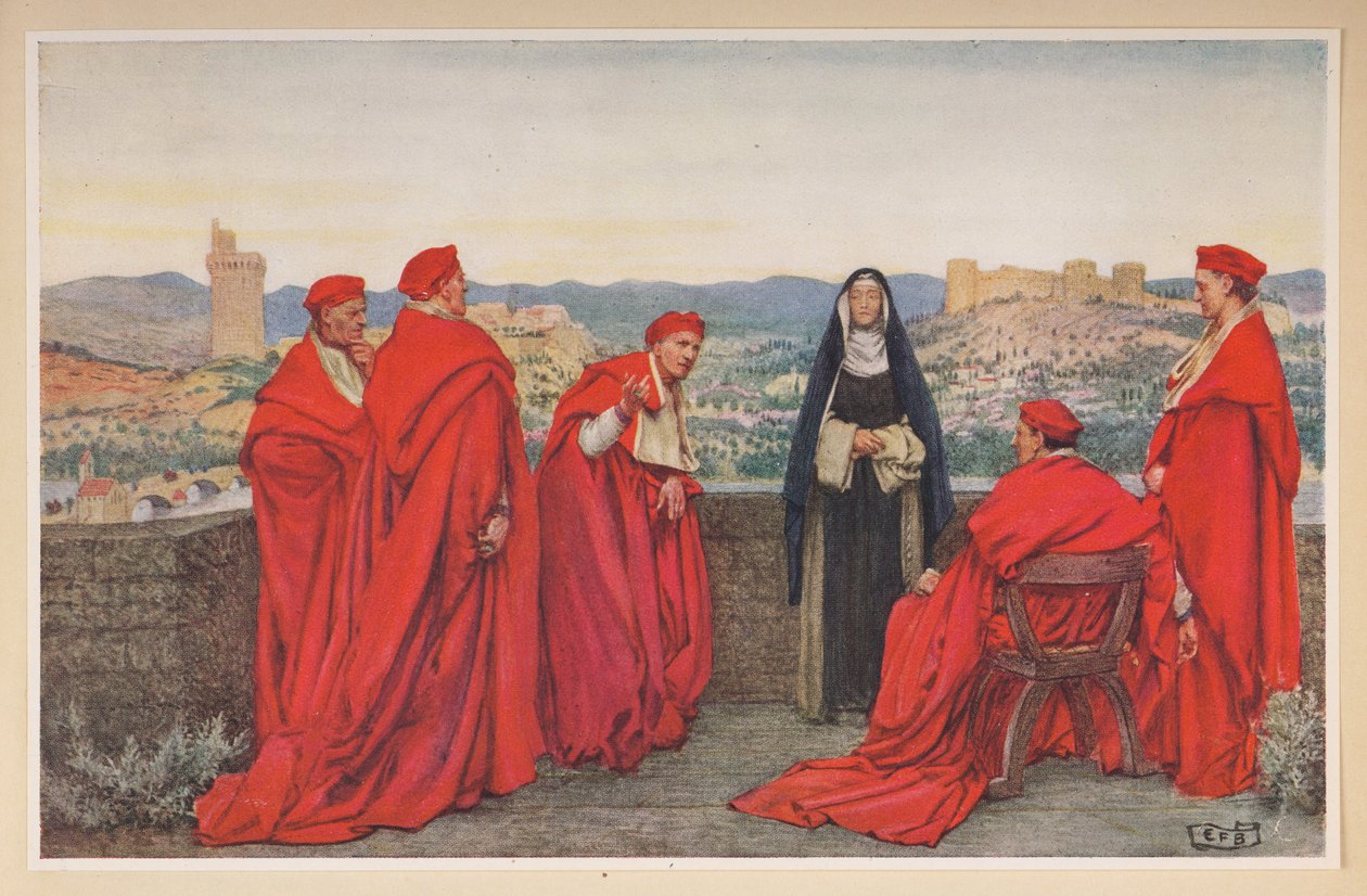 St. Catherine af Siena forhandler med pave Gregor XI på vegne af florentinerne. af Eleanor Fortescue Brickdale