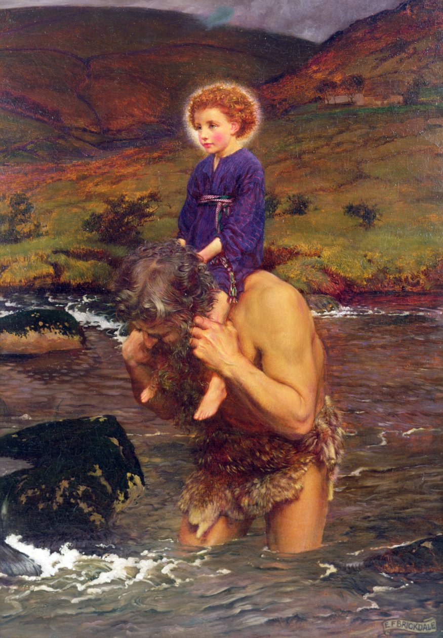 St. Christopher bærer Kristusbarnet (olie på lærred) af Eleanor Fortescue Brickdale