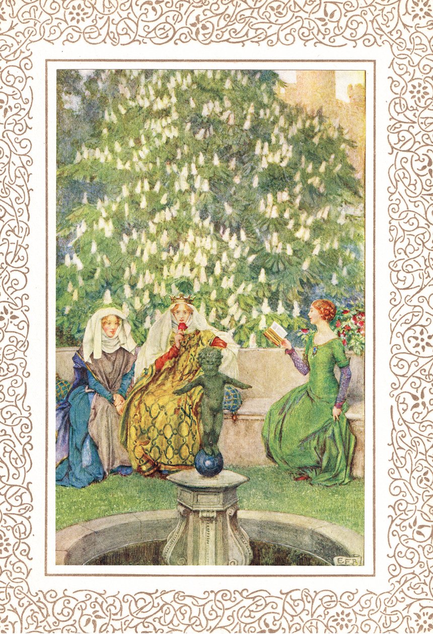 Dronningen, der sad mellem hendes bedste Enid og lissome Vivien..., illustration fra 