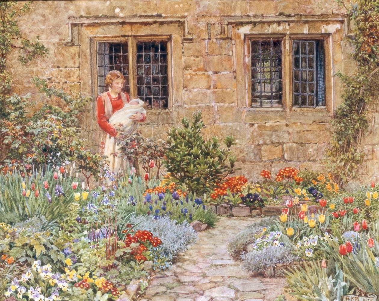 Mor og barn i en blomsterhave af Eleanor Fortescue Brickdale