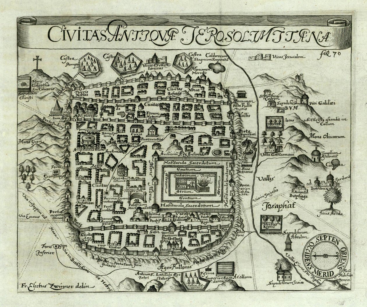 Kort over Jerusalem, 1661 af Electus Zwinner