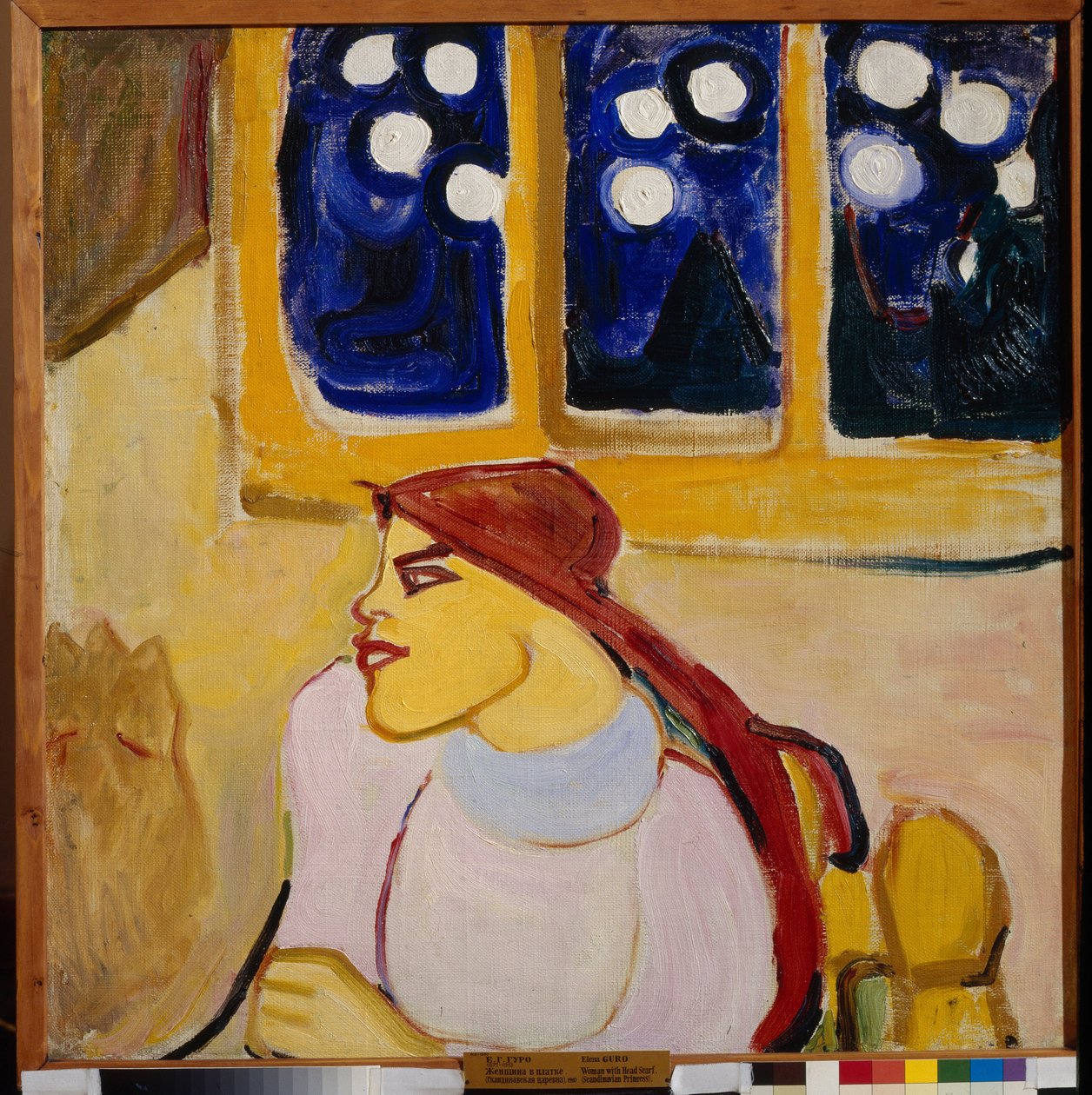 Kvinde med tørklæde - en skandinavisk prinsesse (Woman in a Kerchief (A Scandinavian Princess) - Maleri af Elena (Yelena) Guro (1877-1913), olie på lærred, 70x70 cm af Elena Guro