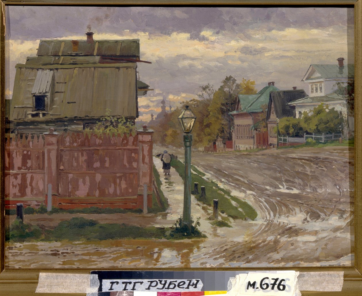 En gade i Moskva. (En gade i Moskva). Maleri af Elena Dmitryevna Polenova (1850-1898), olie på lærred. Russisk kunst, slutningen af ​​det 19. århundrede. Statens Tretyakov-galleri, Moskva. af Elena Polenova