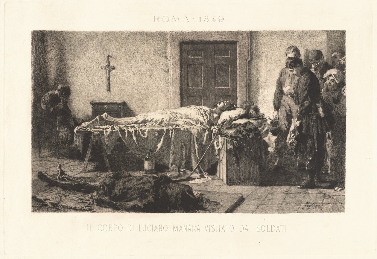 Liget af Luciano Manara besøgt af soldater af Eleuterio Pagliano