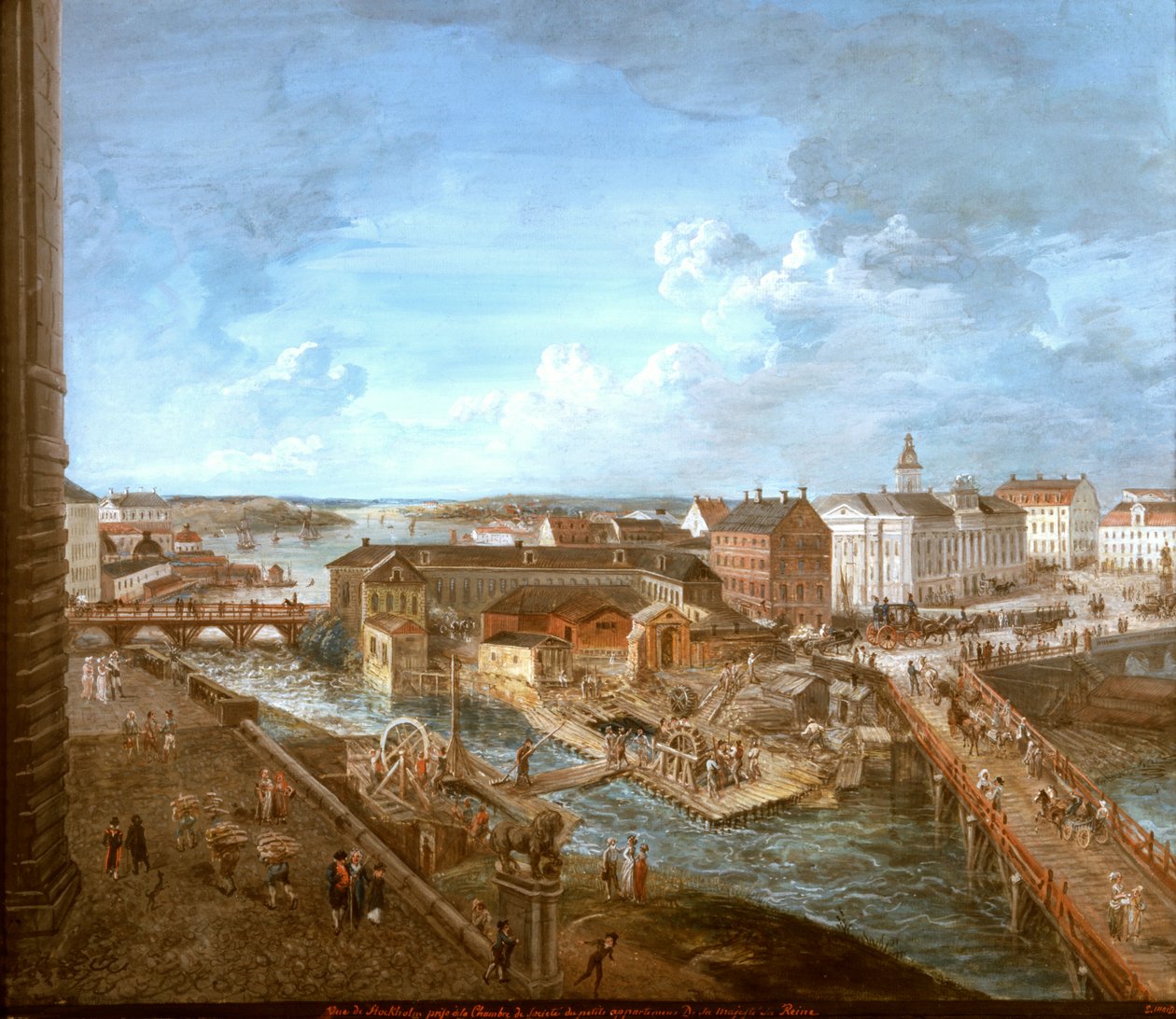 Udsigt over Stockholm fra det kongelige palads (gouache på lærred) af Elias Martin