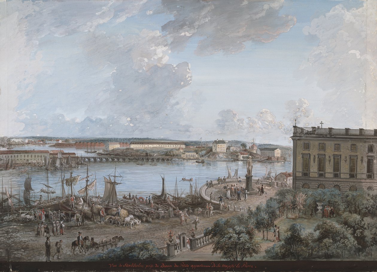 Udsigt over Stockholm fra det kongelige palads (gouache på lærred) af Elias Martin