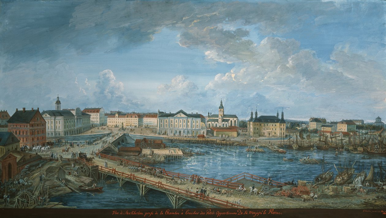 Udsigt over Stockholm fra det kongelige palads, 1801 (gouache på lærred) af Elias Martin