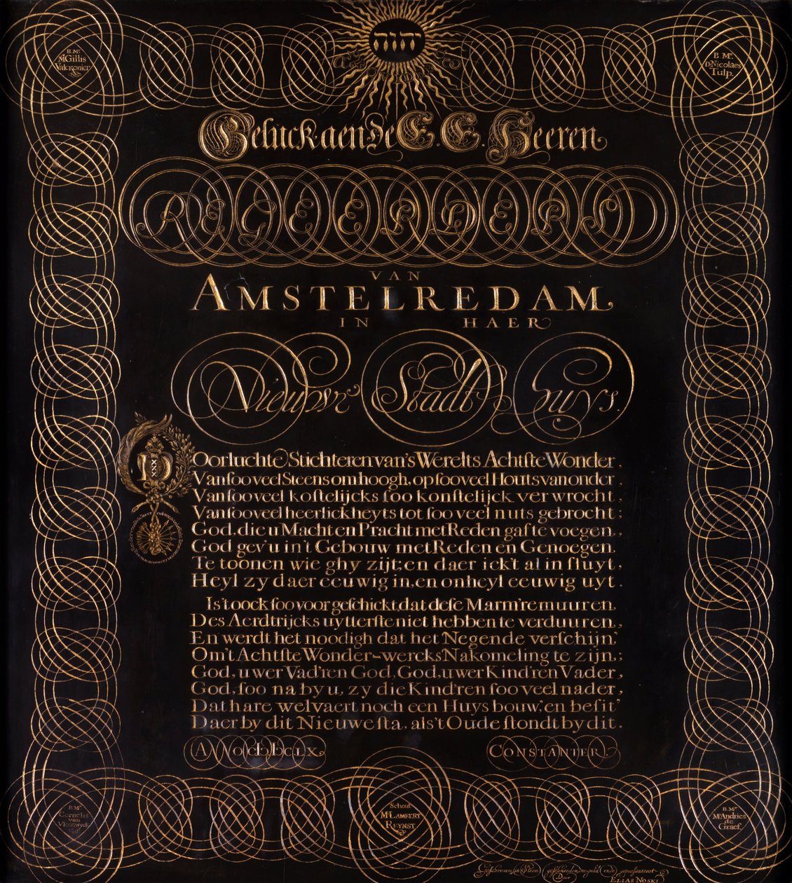 Graveret digt af C. Huygens- Geluck aen de E.E. Mine herrer guvernører i Amstelredam ... af Elias Noski