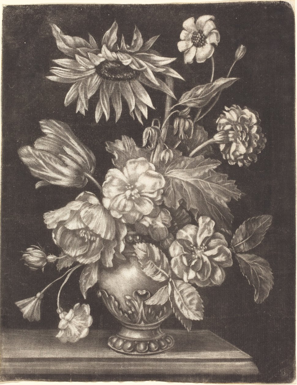 Blomsterstilleben med en solsikke af Elias Christoph Heiss