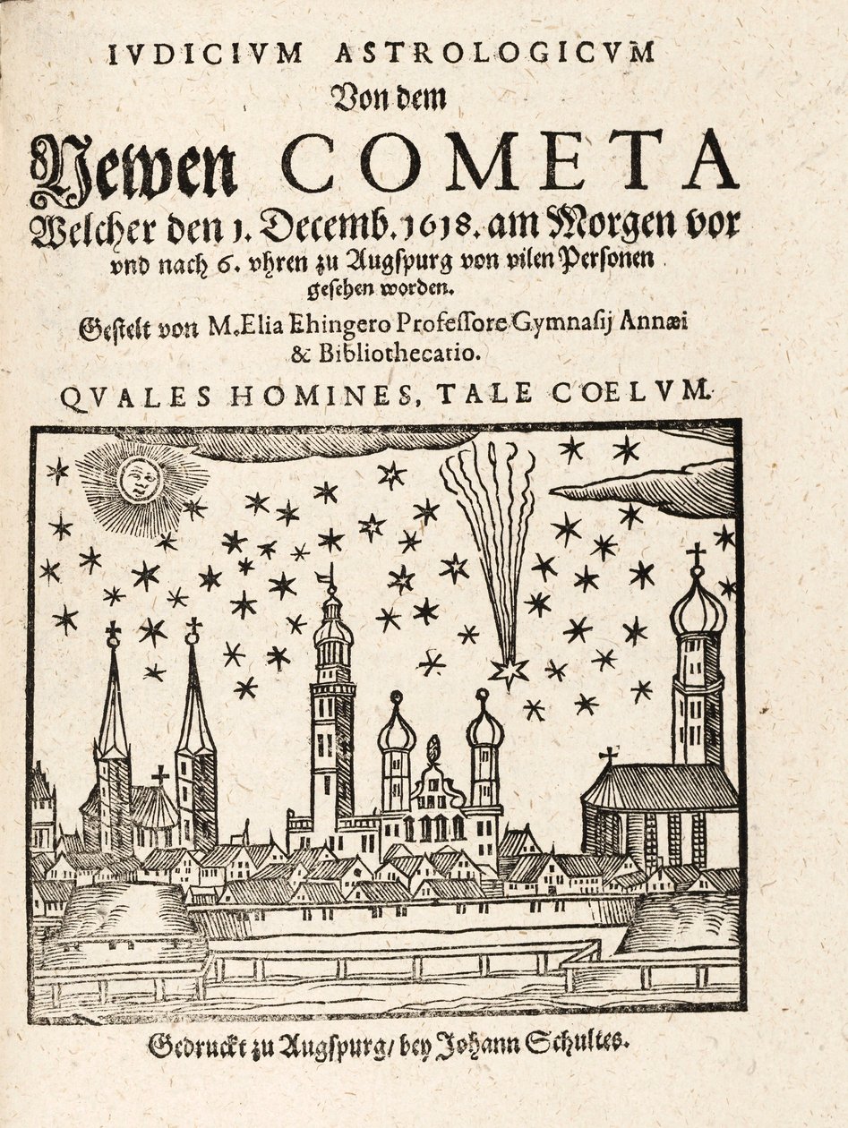 En ny komet set fra Augspurg, Tyskland den 1. december 1618, pub. 1618. af Elias Ehinger 1573 1653.