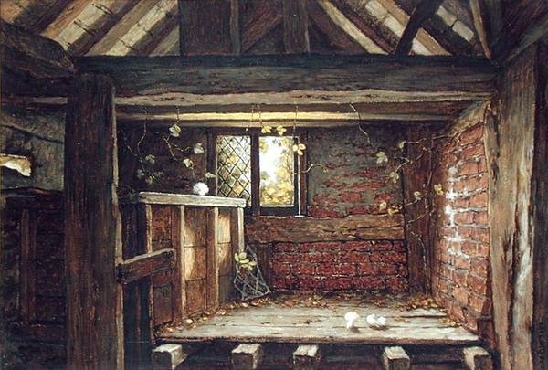 Among the Rafters, Speke Hall, Liverpool (akvarel på papir om bord) af Elias Mollineaux Bancroft