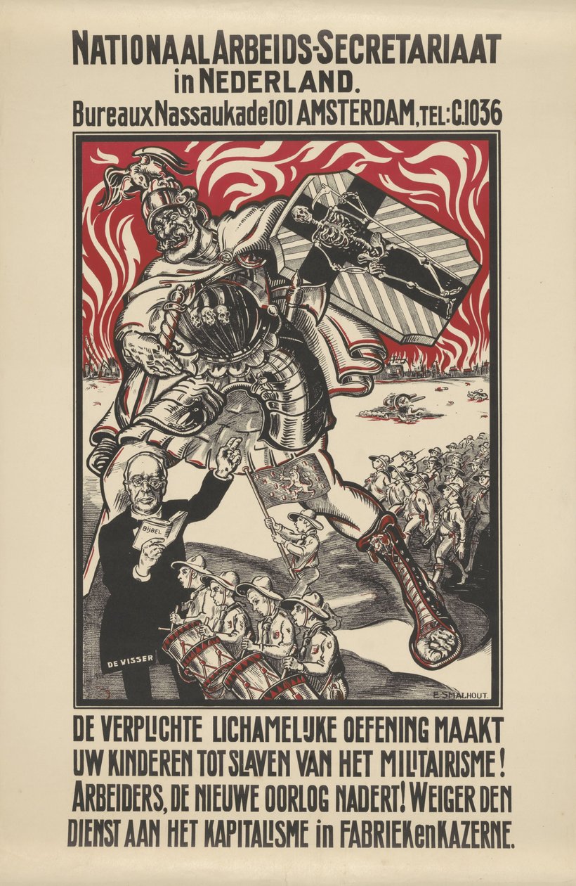 Plakat mod militarisme udgivet af National Workers Secretariat i Holland af Elias Smalhout