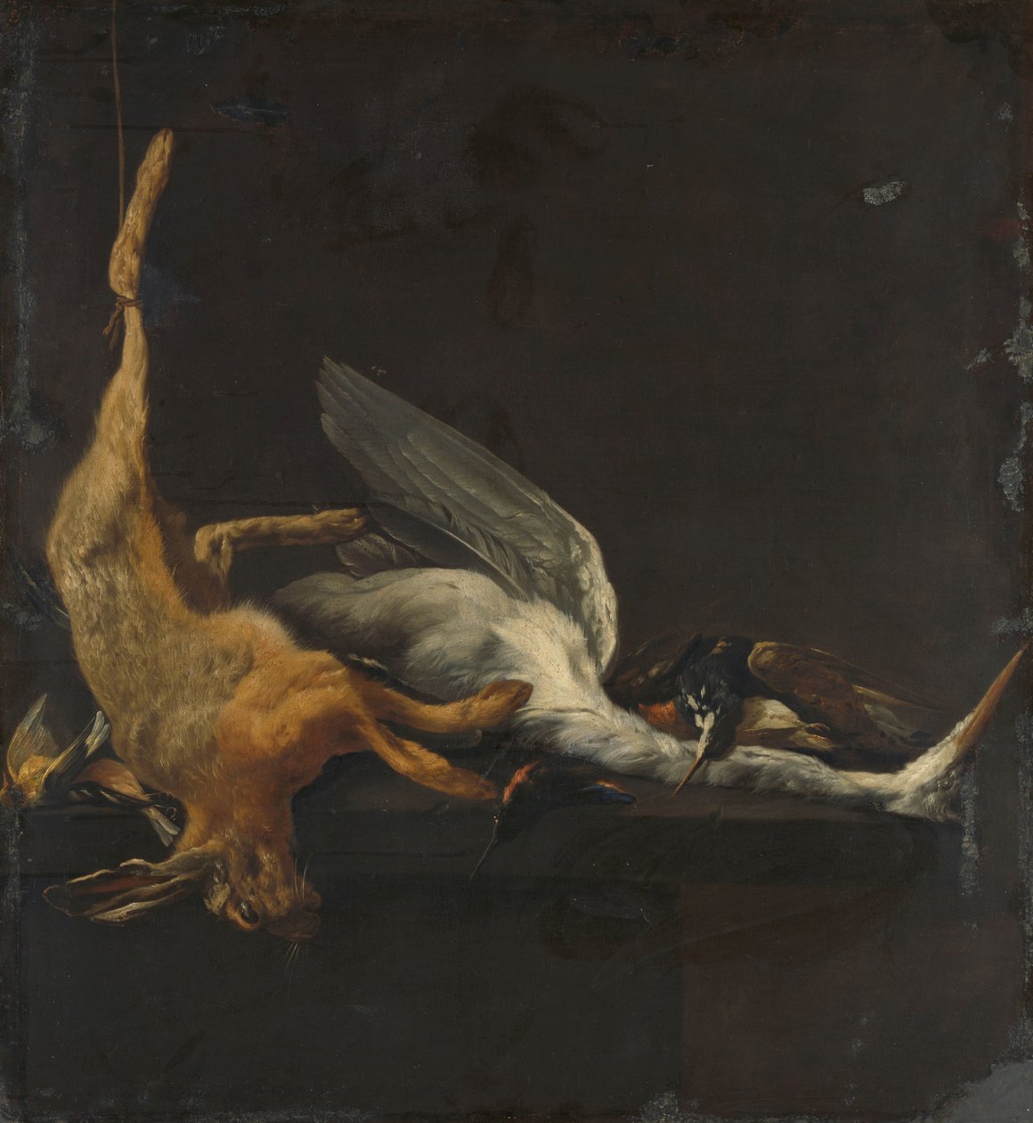 Stilleben med hare, hejre og andre fugle af Elias Vonck