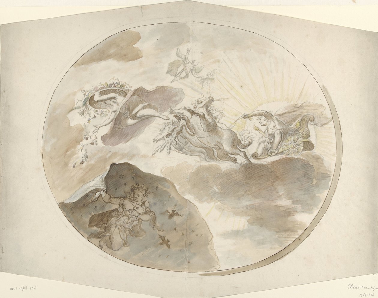 Loftmaleridesign med Aurora, der jager natten væk af Elias van Nijmegen (possibly)