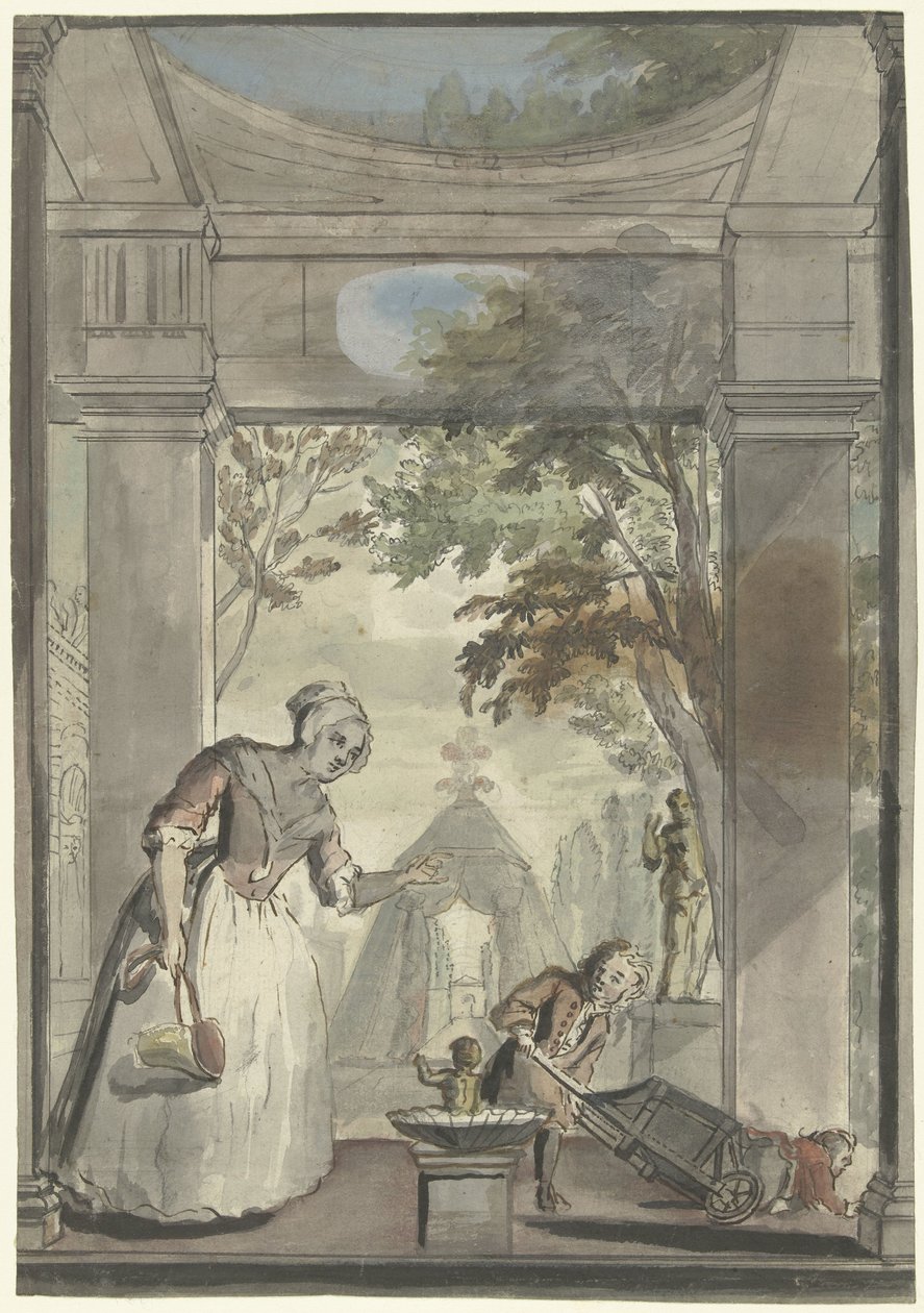 Stuepige til dreng, der vælter barn fra trillebør af Elias van Nijmegen