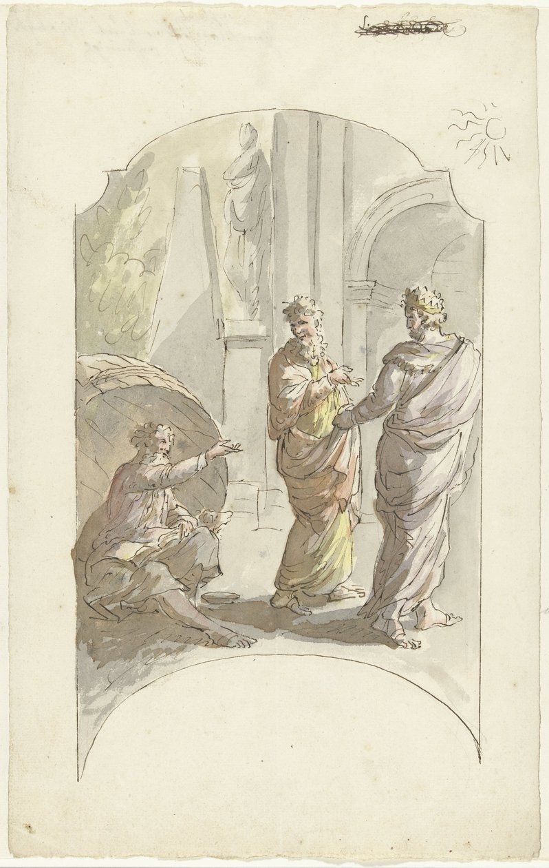 Diogenes beder Alexander om ikke at stå i hans lys af Elias van Nijmegen