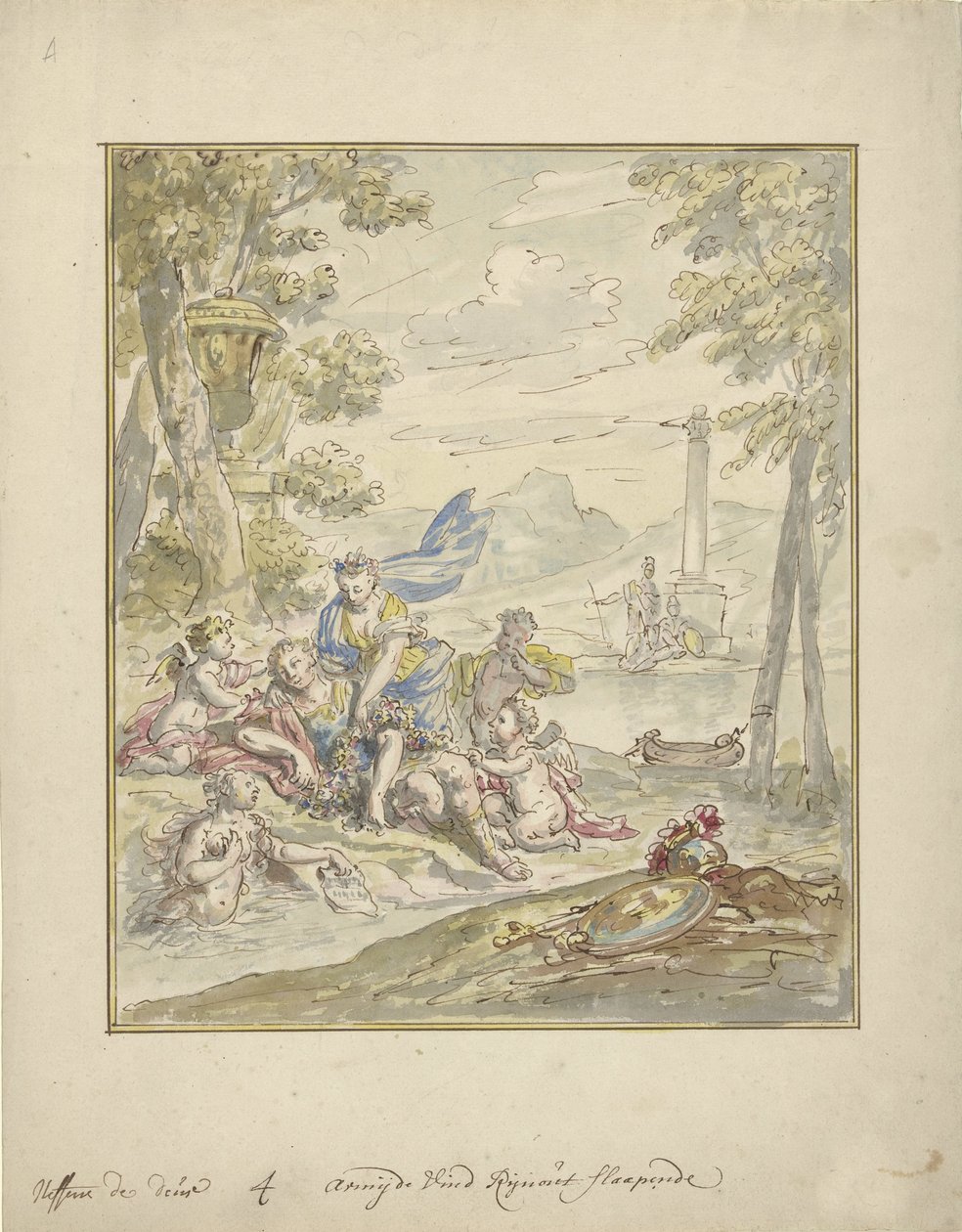 Design til et rummaleri med Armida og Rinaldo af Elias van Nijmegen