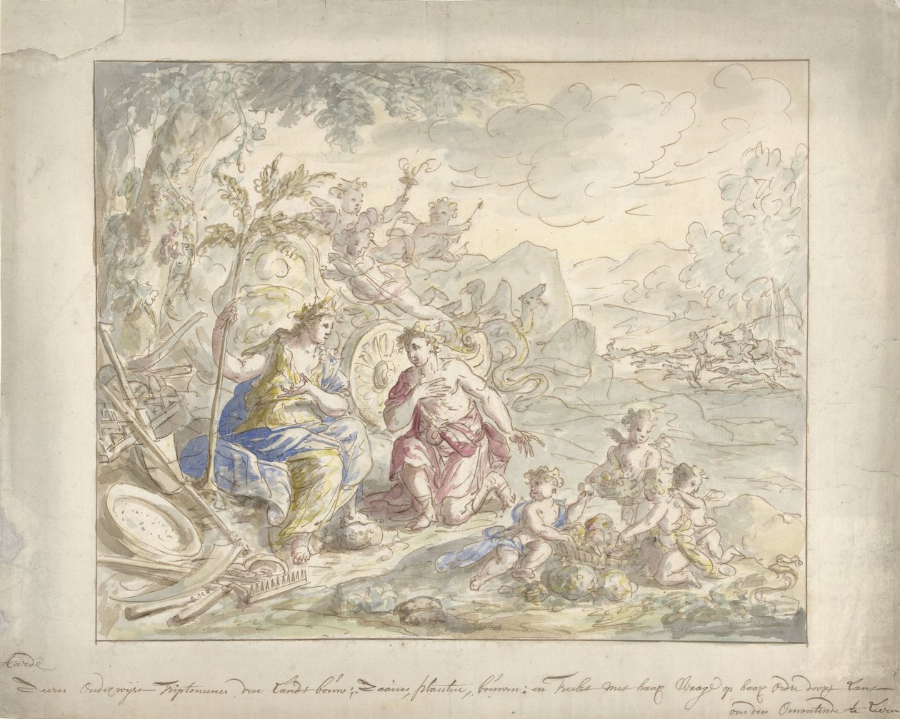 Design til et rummaleri med en allegori af Jorden af Elias van Nijmegen