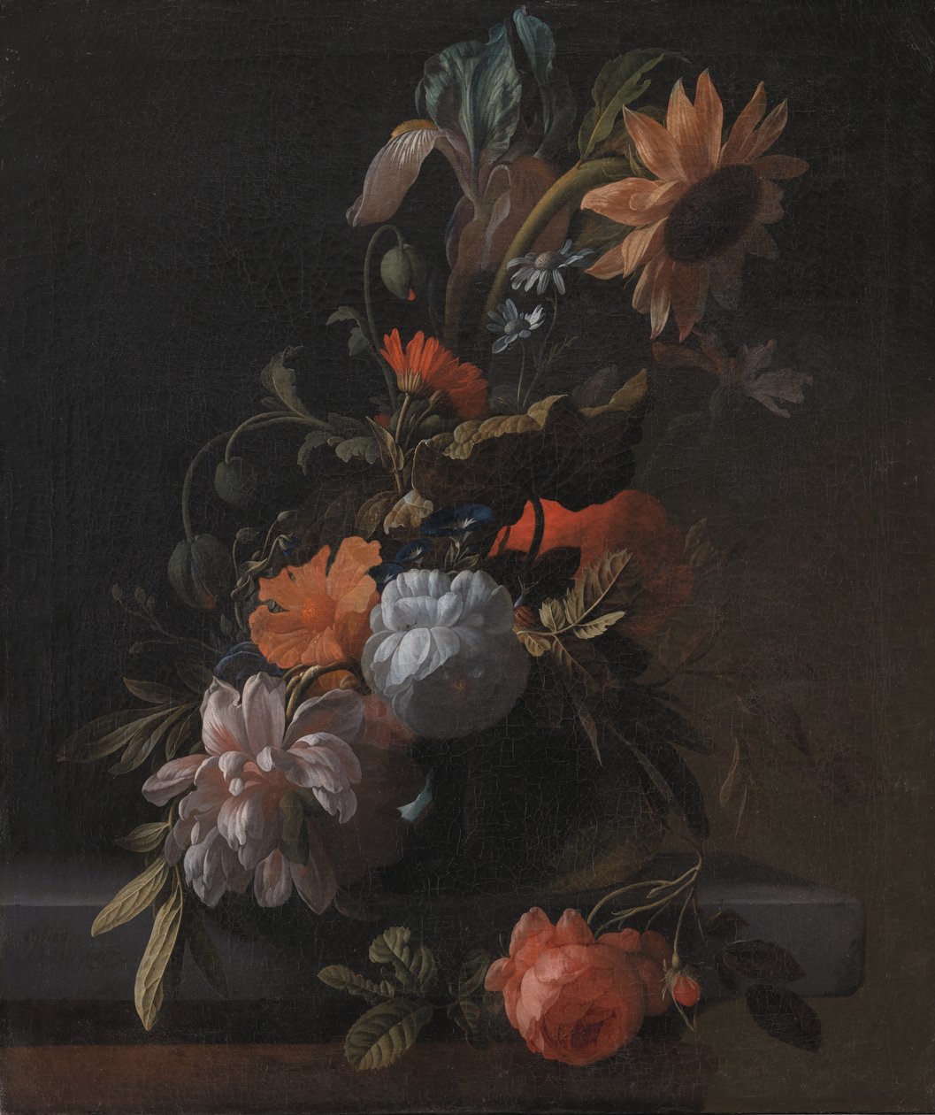 En skål med blomster af Elias van den Broeck