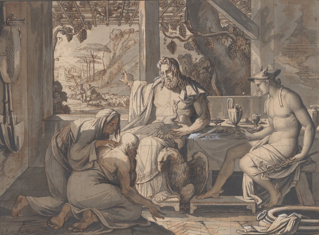 Jupiter og Merkur åbenbarer sig for Philemon og Baucis, 1809. af Elie Honore Montagny
