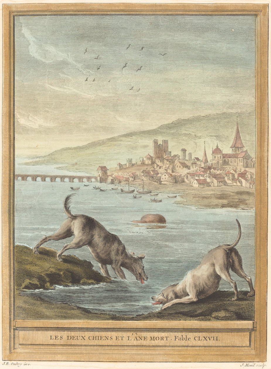To hunde og det døde æsel af Elie du Mesnil after Jean Baptiste Oudry
